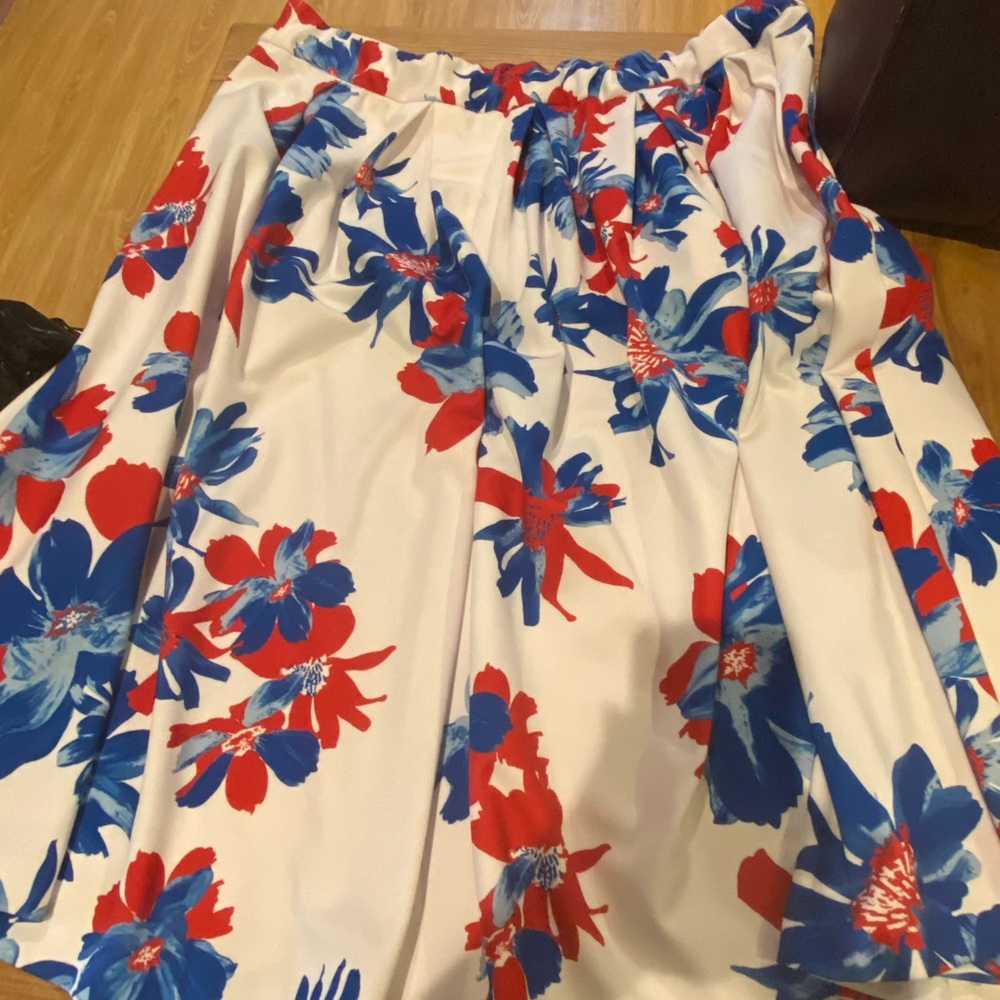 Eloquii A-Line Midi Skirt in Blue and Red